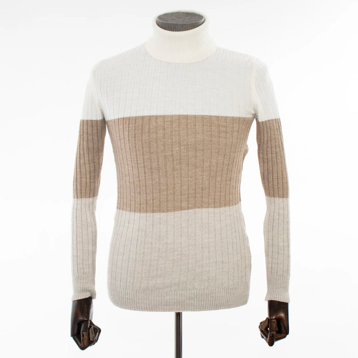 Off-White, Tan, and Beige Tri-Color Turtleneck