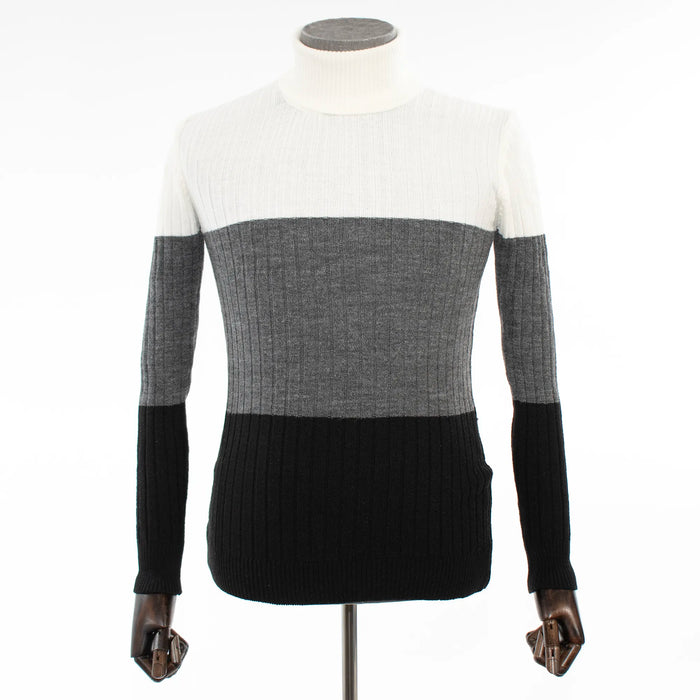 White, Charcoal, and Black Tri-Color Turtleneck