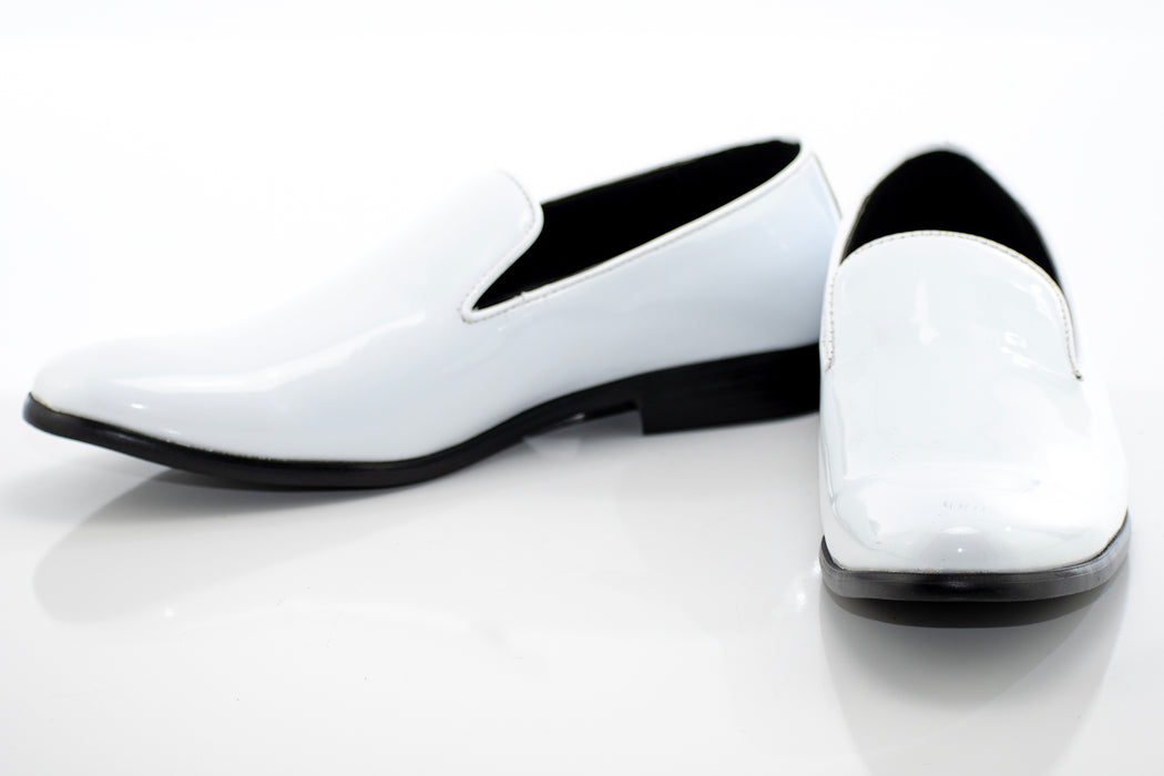 White Patent Leather Tuxedo Slip-On Smoking Loafer
