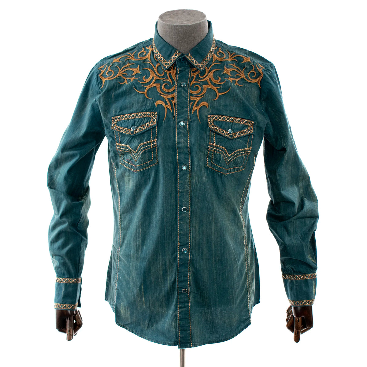 Teal Western Embroidered Modern-Fit Shirt — dolce vita MEN