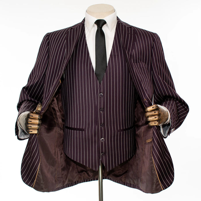Eggplant Pinstriped 3-Piece Modern-Fit Suit