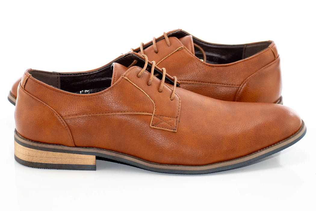 Camel Graded Leather Lace-Up Dress Shoes