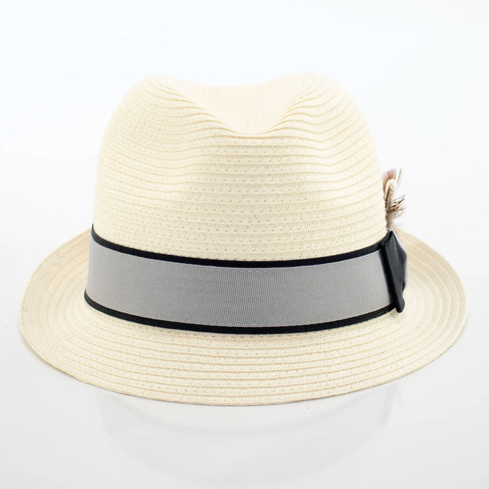 Natural Straw Fedora With Ribbon Band and Plume