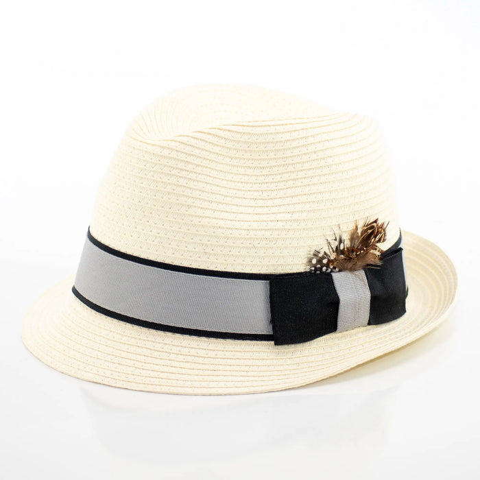 Natural Straw Fedora With Ribbon Band and Plume