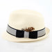 Natural Straw Fedora With Ribbon Band and Plume