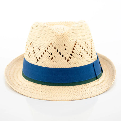 Natural Straw Fedora With Two-Tone Ribbon Band