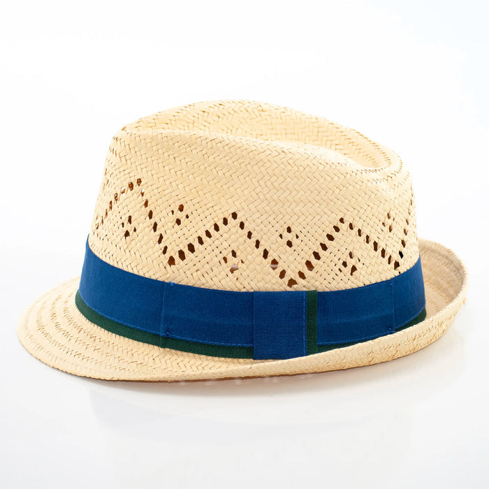 Natural Straw Fedora With Two-Tone Ribbon Band