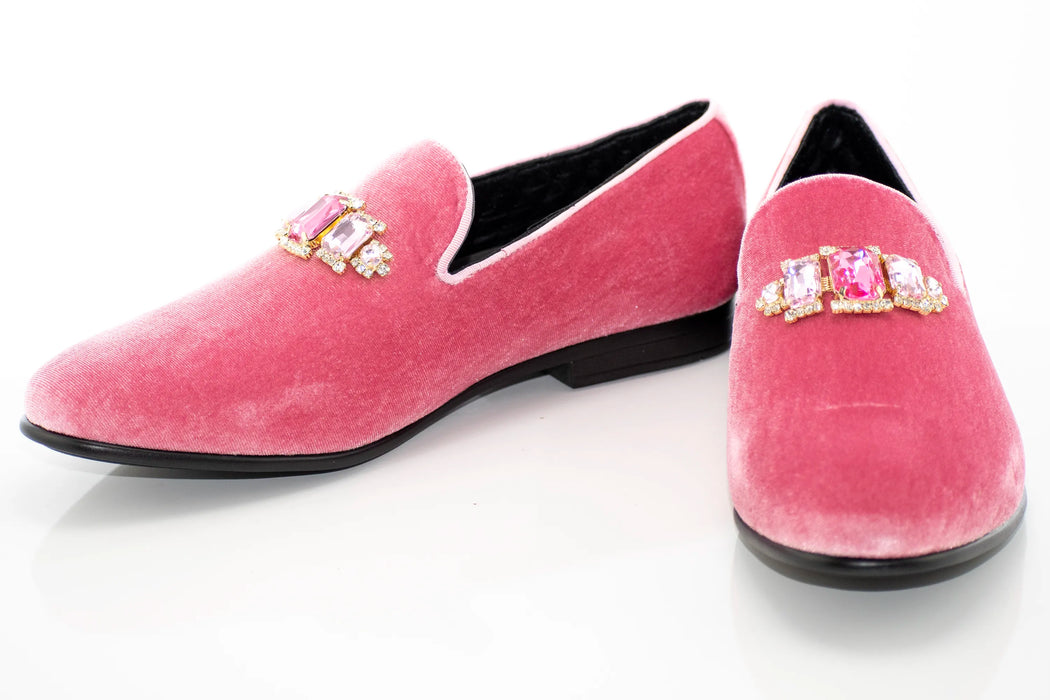 Pink Velvet Jewel-Bit Smoking Loafer