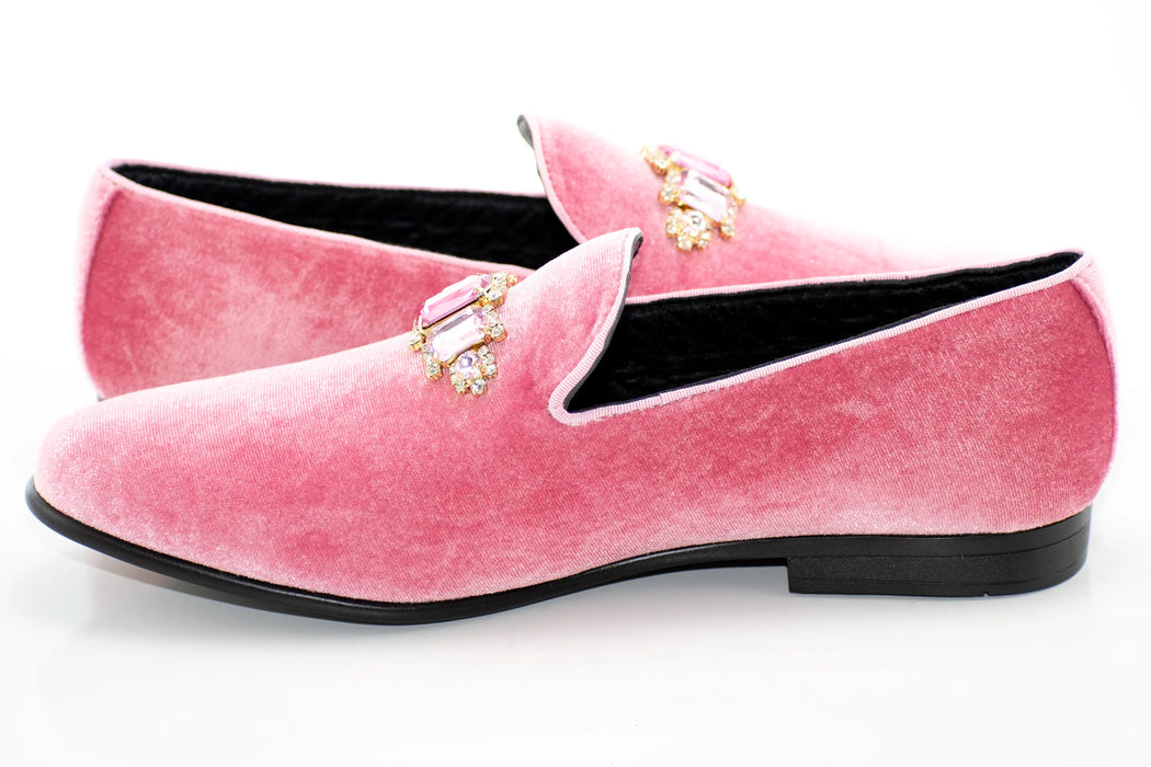 Pink Velvet Jewel-Bit Smoking Loafer