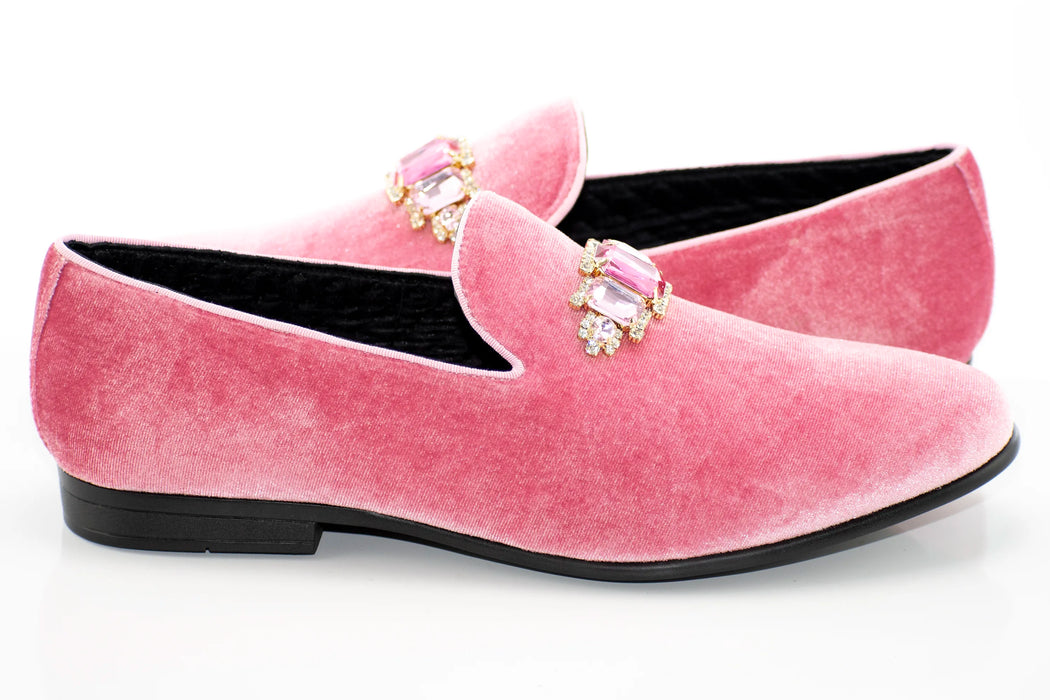 Pink Velvet Jewel-Bit Smoking Loafer