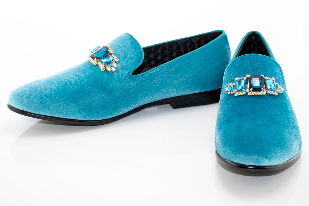 Turquoise Velvet Jewel-Bit Smoking Loafer