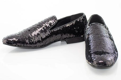 Black and Silver Sequined Smoking Loafer