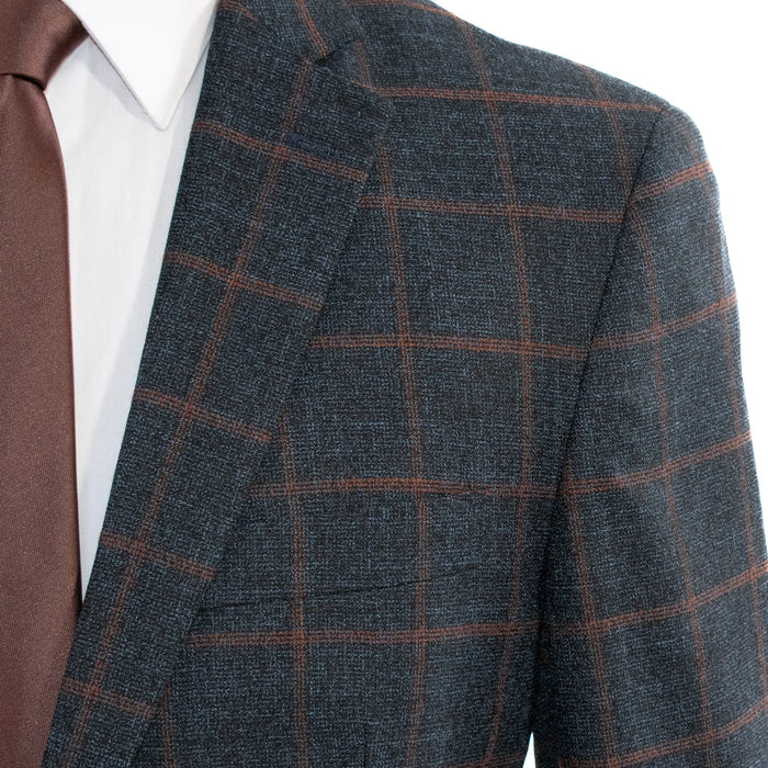 Midnight Blue and Rust Plaid 2-Piece Regular-Fit Suit