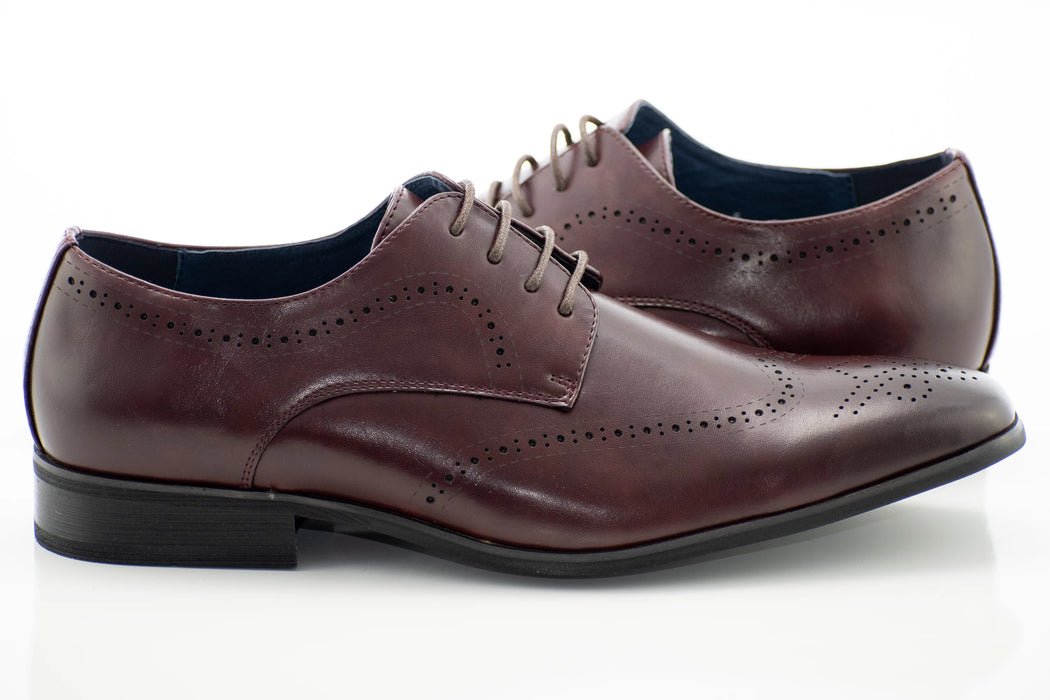 Burgundy Perforated Derby Style Lace-Up