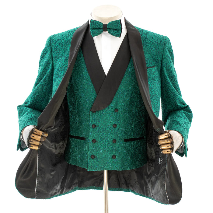 Green Floral Glitter 3-Piece Tailored-Fit Tuxedo