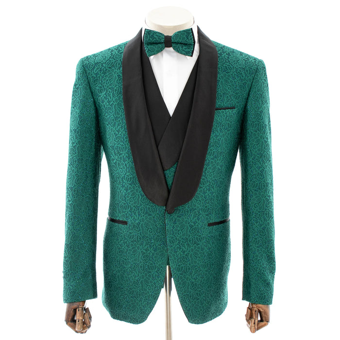 Hunter Green Floral Glitter 3-Piece Tailored-Fit Tuxedo