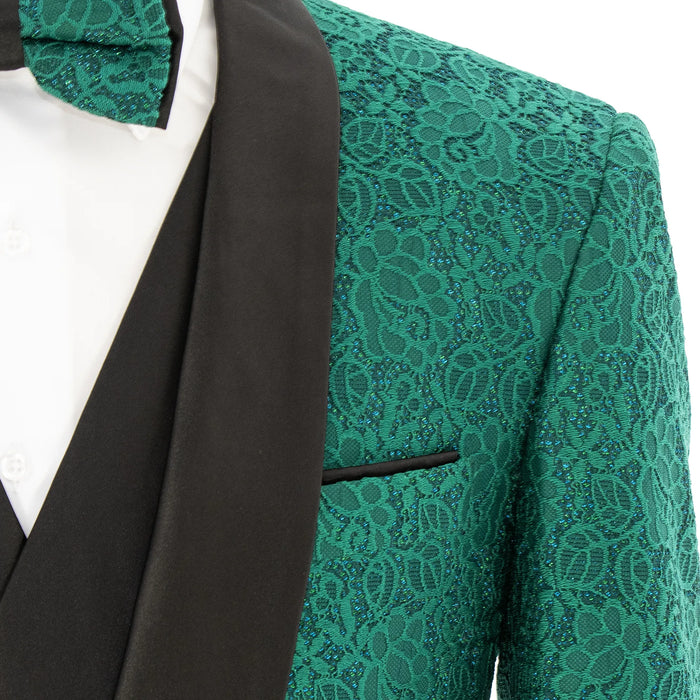 Green Floral Glitter 3-Piece Tailored-Fit Tuxedo