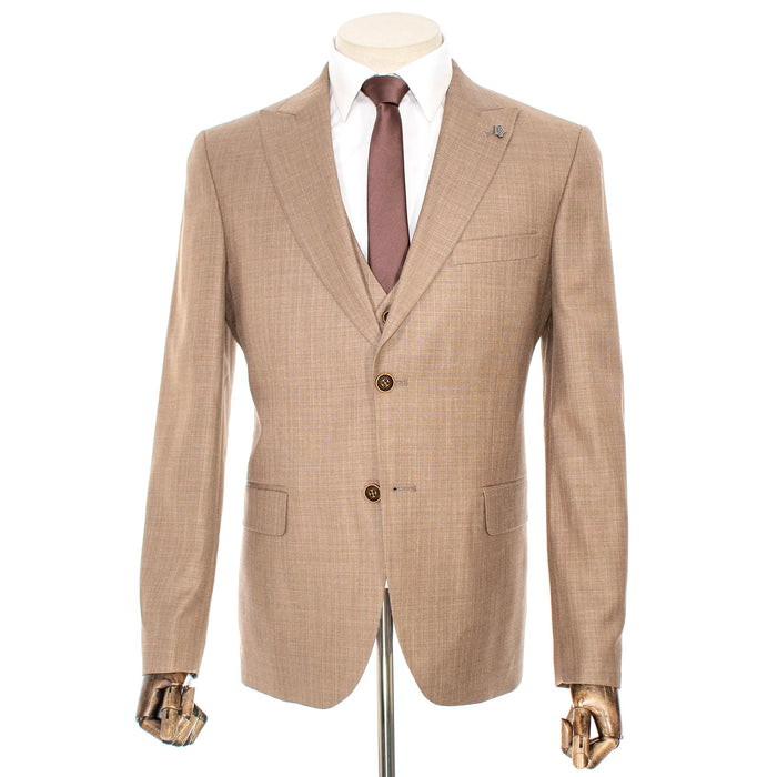 Brown 3-Piece Tailored-Fit Twill Suit