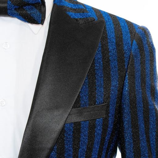 Men's Black And Royal Blue Pinstripe Tuxedo