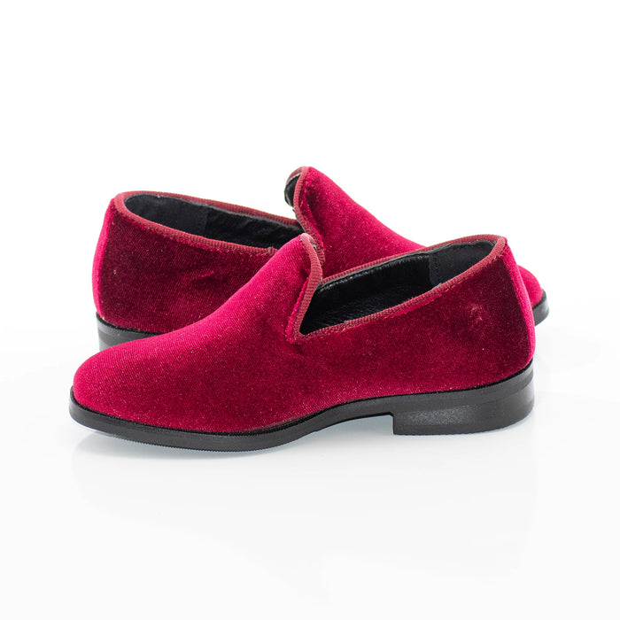 Burgundy Velvet Kids Loafer