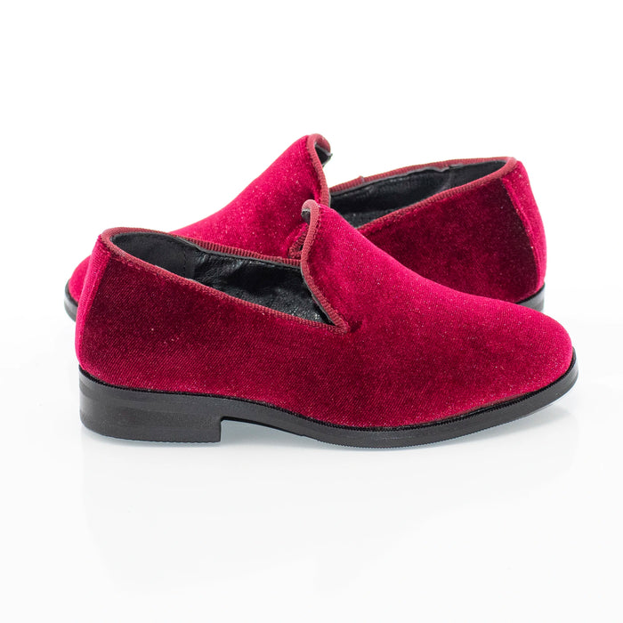 Burgundy Velvet Kids Loafer