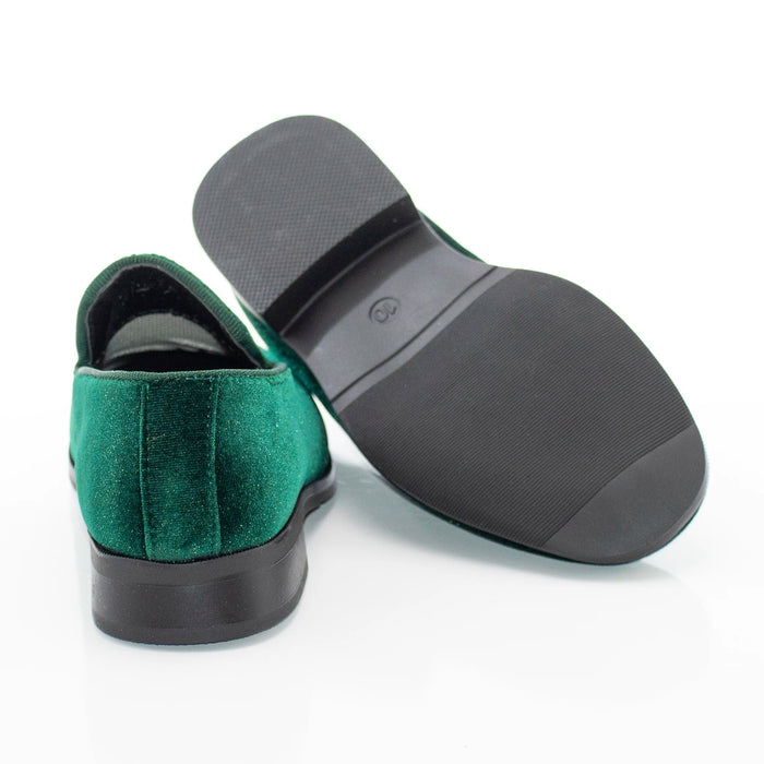 Kid's Green Velvet Dress Loafer Back Sole