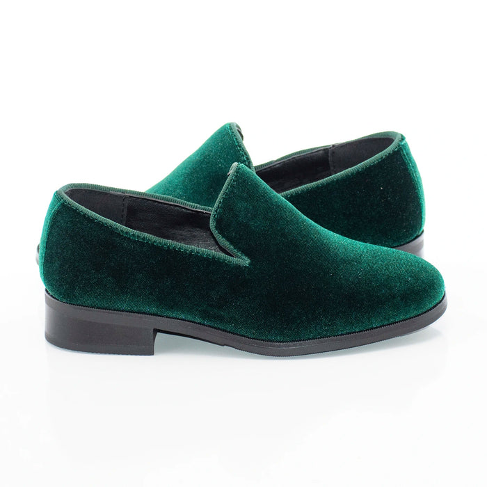 Kid's Green Velvet Dress Loafer Quarter, Heel