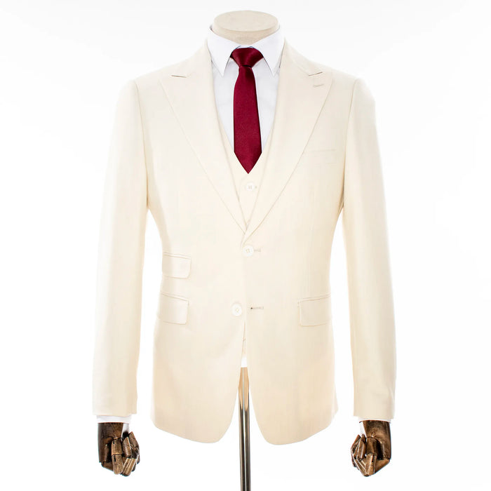 Cream 3-Piece Stretch Slim-Fit Suit