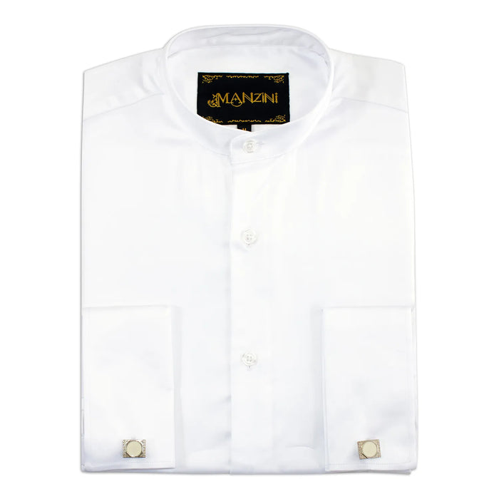White Band Collar Satin Dress Shirt