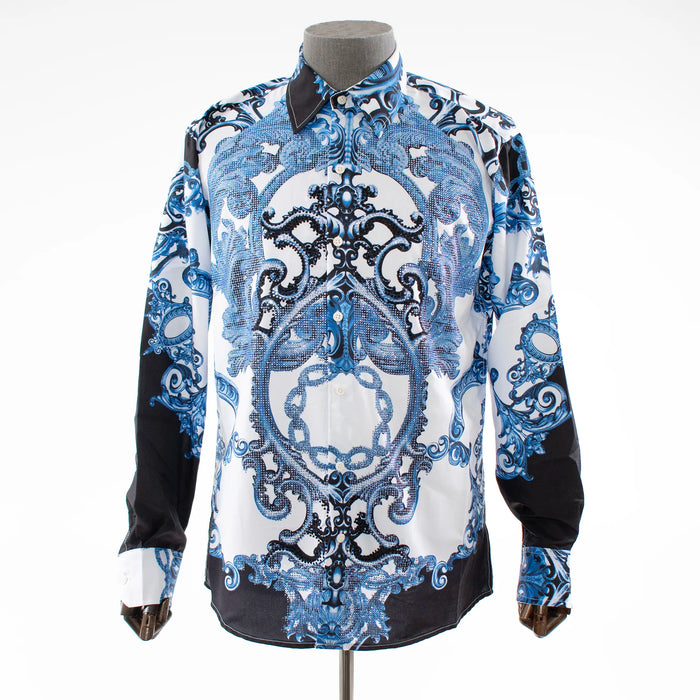 Men's Blue Modern Baroque Rhinestone Dress Shirt
