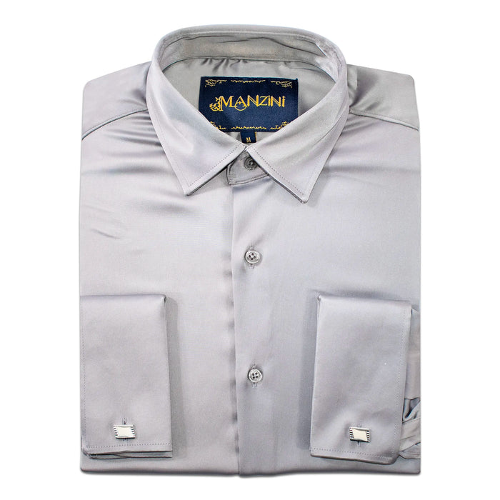 Men's Silver Regular-Fit Dress Shirt And Cufflinks