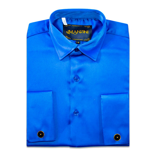 Men's Royal Blue Regular-Fit Dress Shirt And Cufflinks