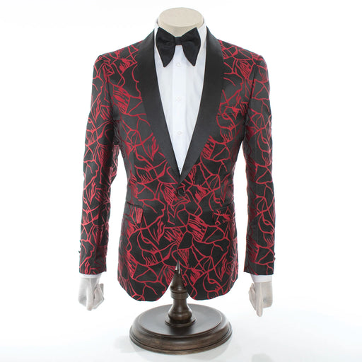Men's Red And Black Slim-Fit Dinner Jacket With Satin Shawl Lapels