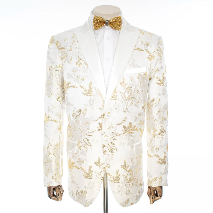 Ivory and Gold Tailored-Fit Tuxedo Jacket