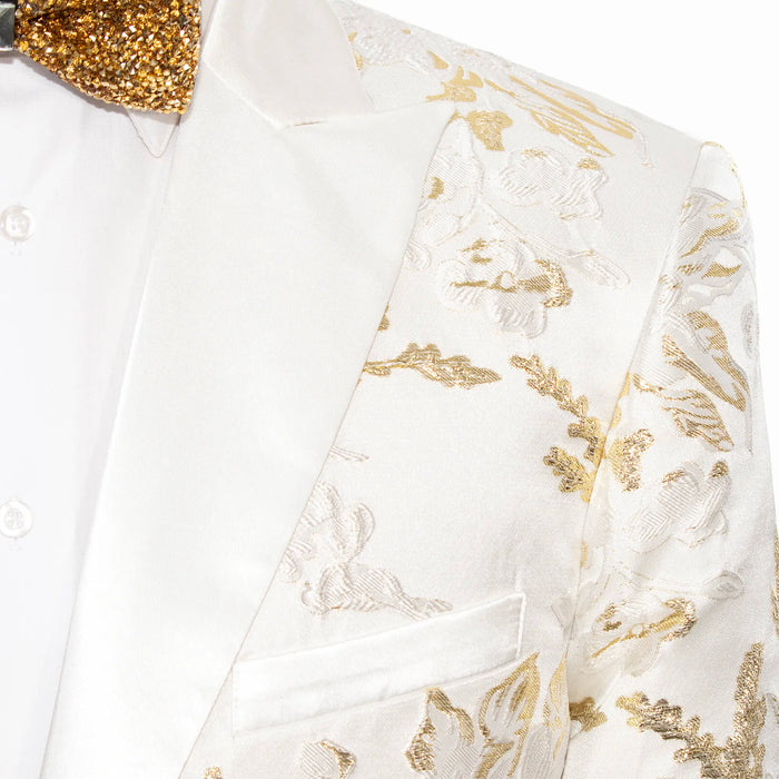 Ivory and Gold Tailored-Fit Tuxedo Jacket