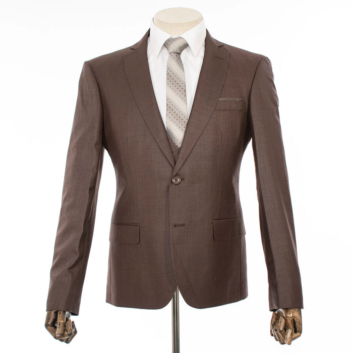 Brown Twill 3-Piece Tailored-Fit Suit