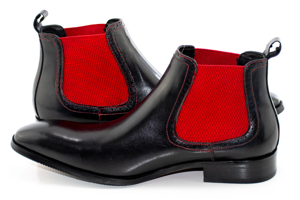 Men's Black And Red Leather Chelsea Boots
