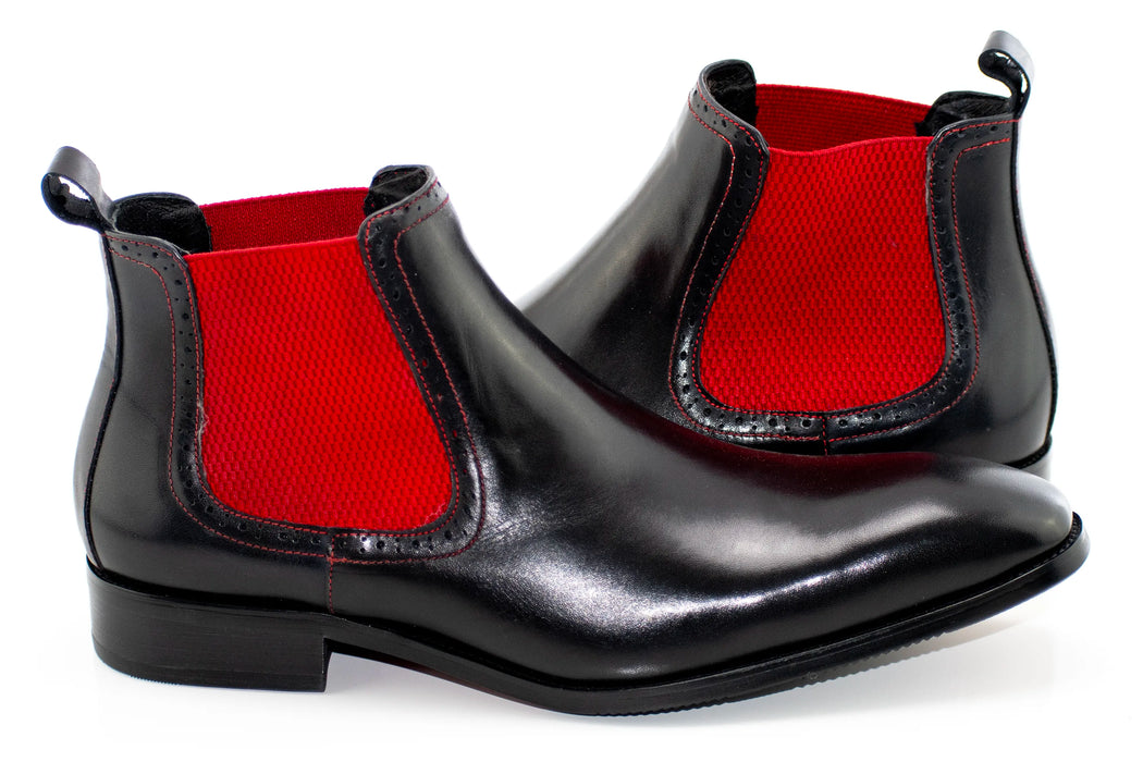 Men's Black And Red Leather Chelsea Boots