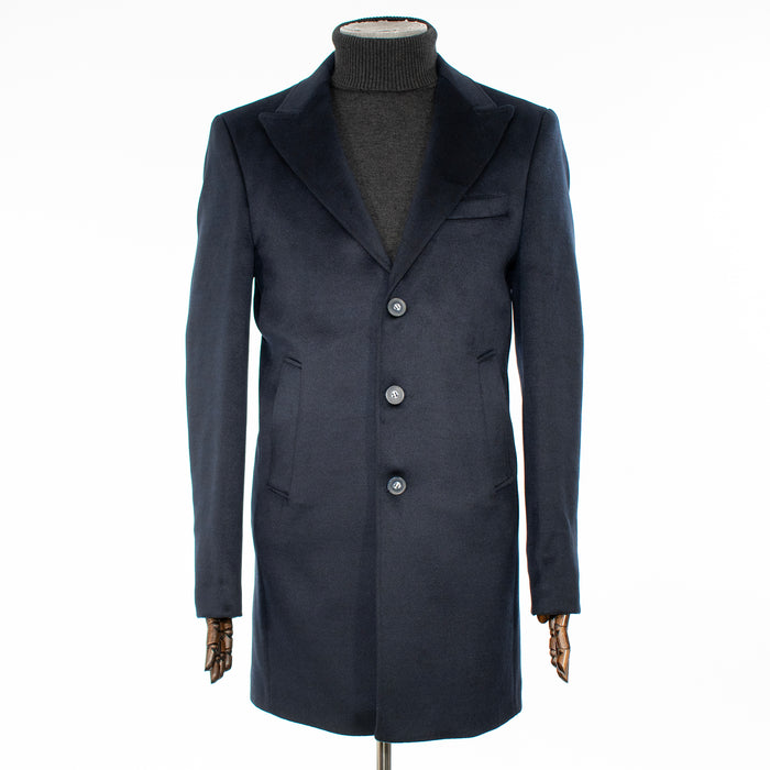 Navy Wool-Feel Slim-Fit Overcoat
