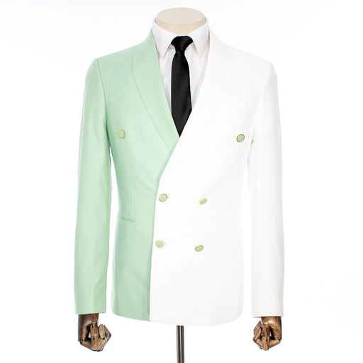 White and Mint Split-Color 2-Piece Tailored-Fit Wool Suit