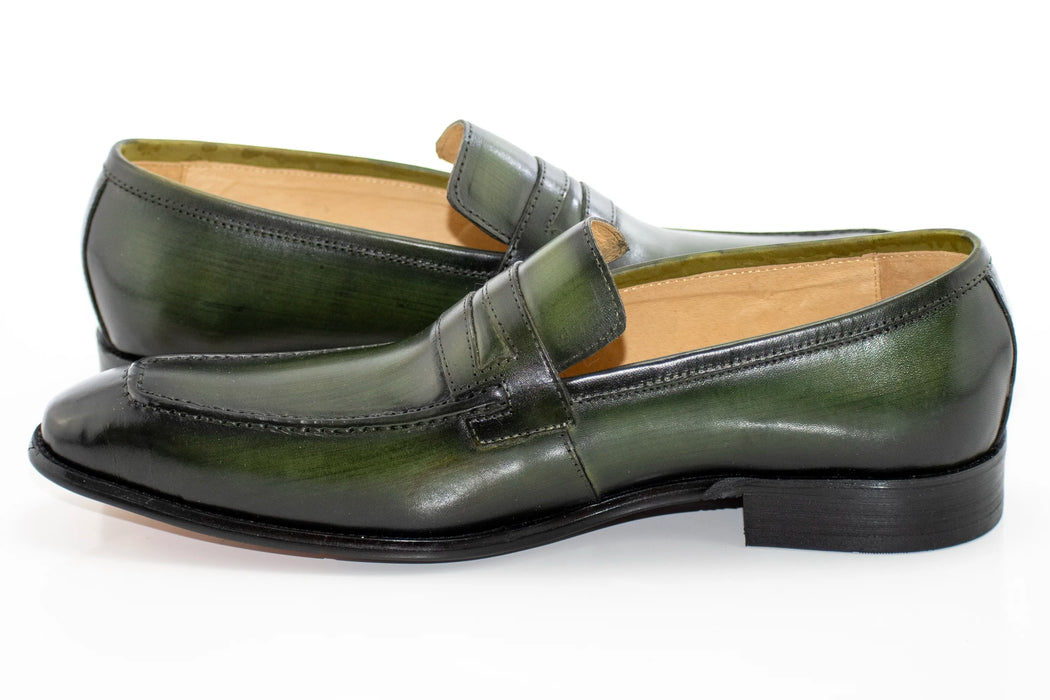 Men's Olive Green Leather Penny Loafer