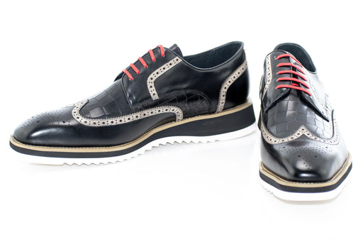 Black Brogue Leather Lace-Up Derby