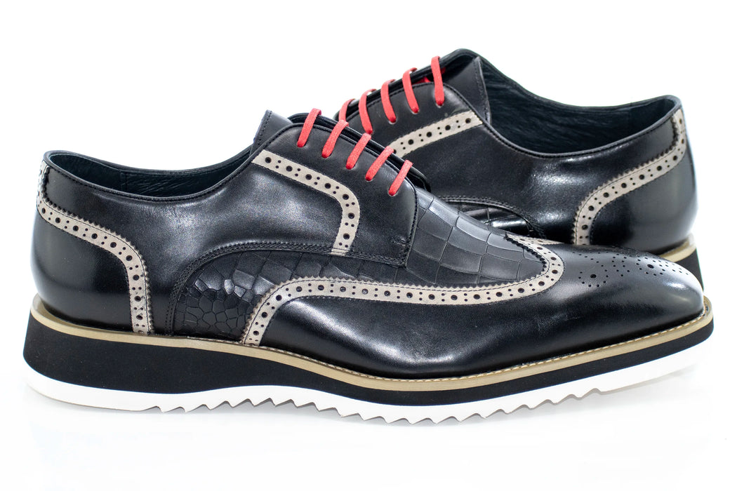 Black Brogue Leather Lace-Up Derby