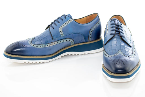 Blue Brogue Leather Lace-Up Derby