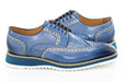 Blue Brogue Leather Lace-Up Derby