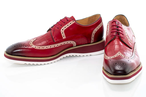 Burgundy Brogue Leather Lace-Up Derby