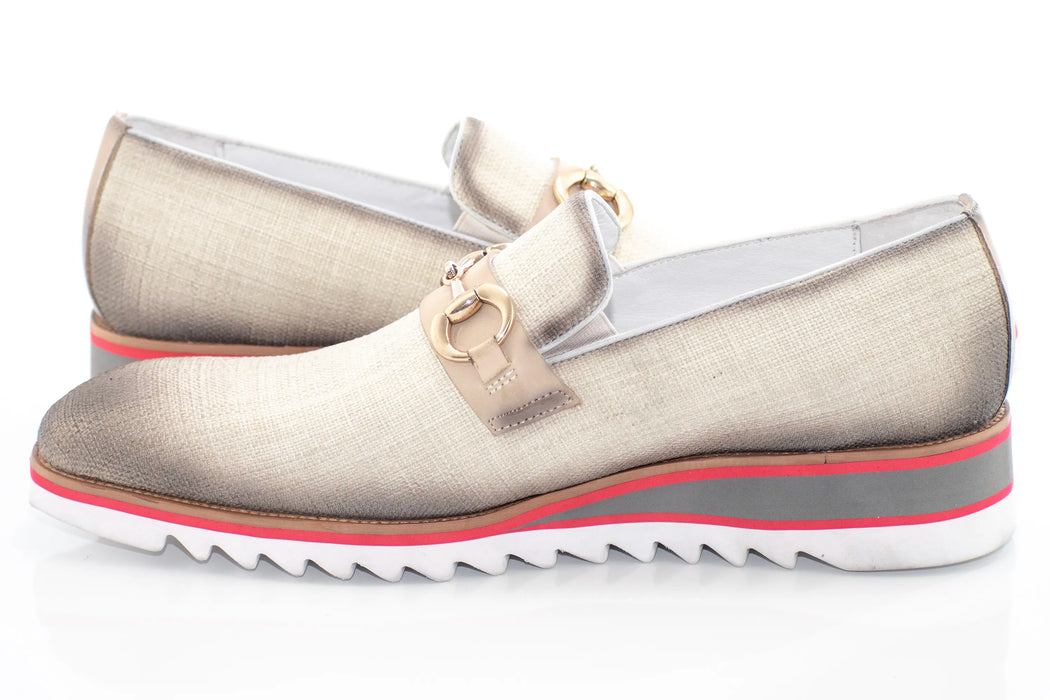 Bone Canvas with Leather Trim Snaffle-Bit Loafer