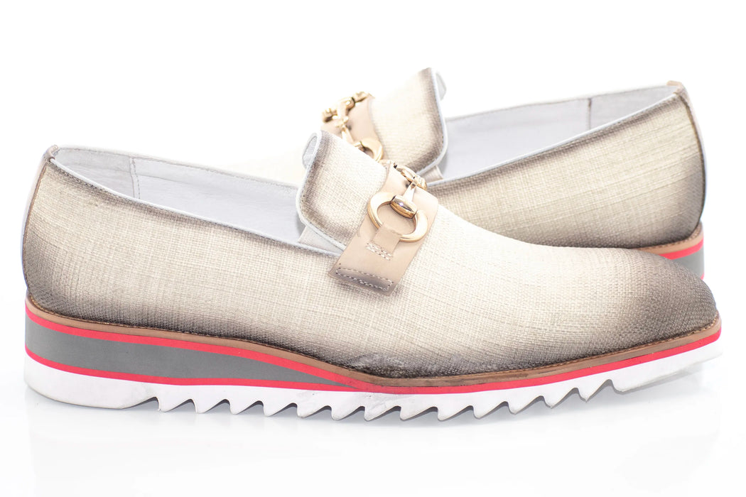 Bone Canvas with Leather Trim Snaffle-Bit Loafer