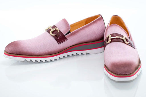 Pink Canvas with Leather Trim Snaffle-Bit Loafer