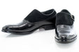 Black Suede and Leather Brogue Monk Strap Loafer